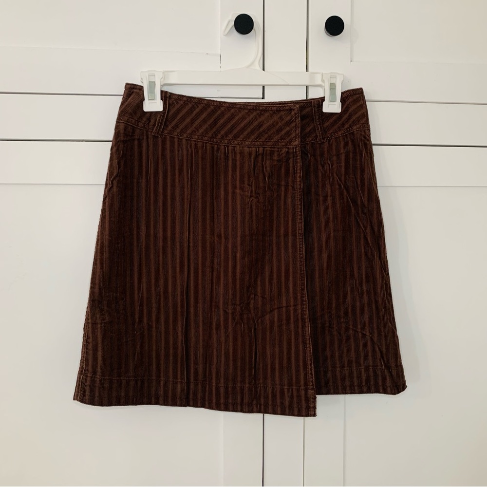 U2 Ladies Curdoroy Stripe Brown Wrap Mini Skirt Size 27